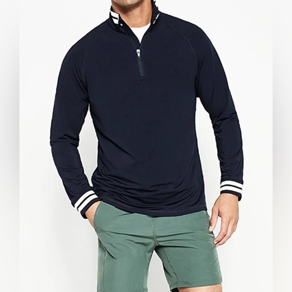 Swet Tailor Men’s Quarter Zip Pullover – Navy Blue, Size Large